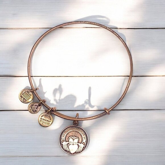 Alex & Ani Claddagh Charm Bangle Bracelet With Inspirational Charms Gold Finish - Picture 1 of 2